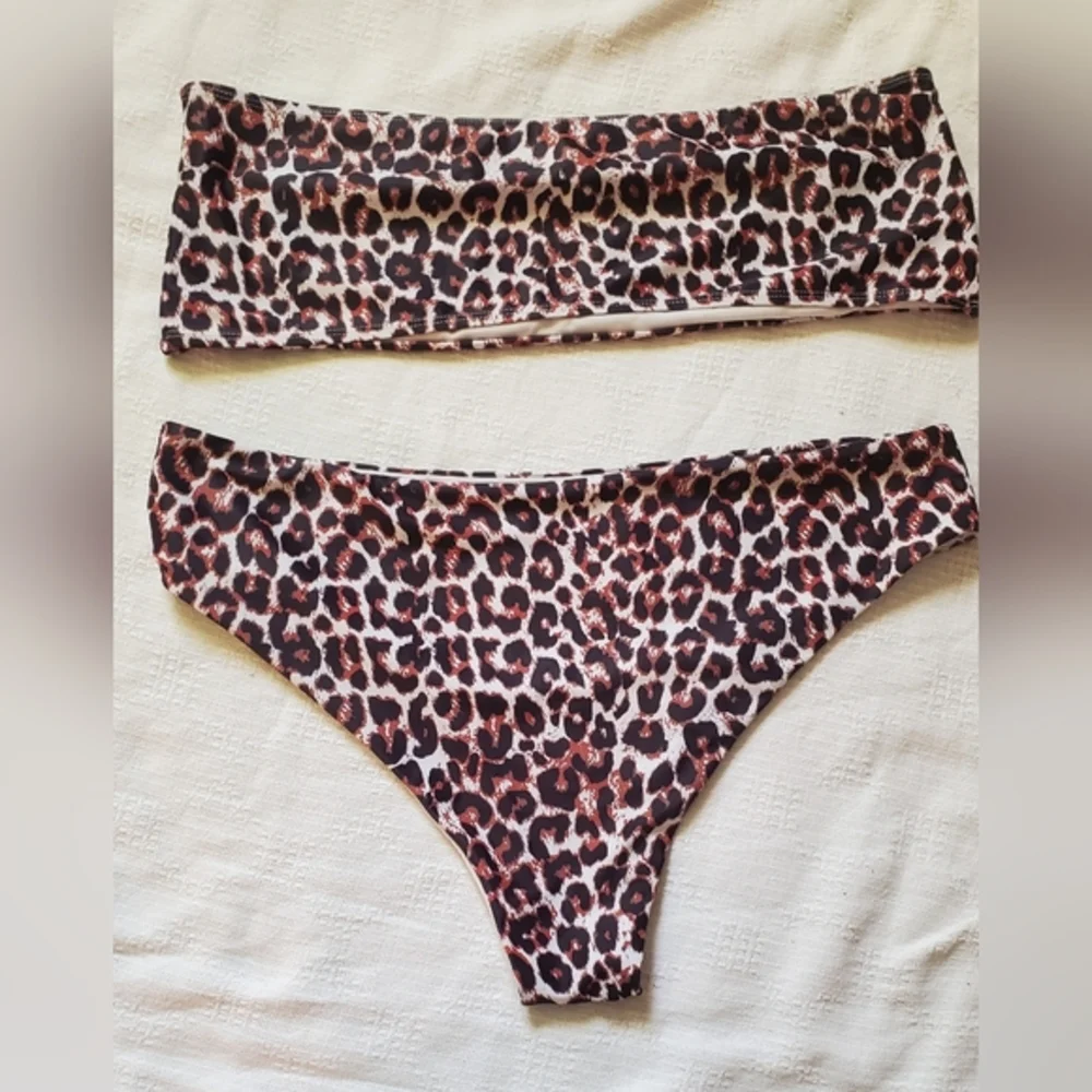 Shein 3XL plus cheetah print bandeau top high rise bikini set nwot‎